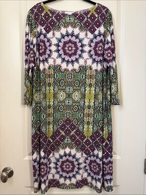 London Times Multi-Color Geometric Medallion Long Sleeve Dress size 20W